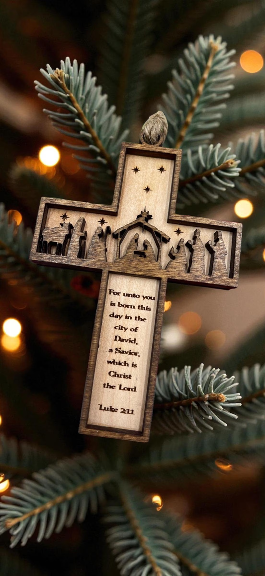 Nativity Cross Scripture Christmas Ornament - Religious Luke 2:11