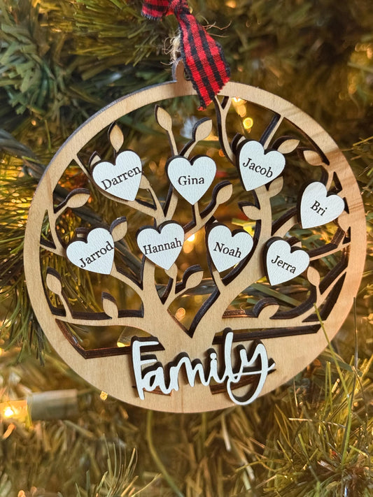 Personalized Family Tree Christmas Ornament Customized Laser Cut Wooden Decor Holiday Keepsake