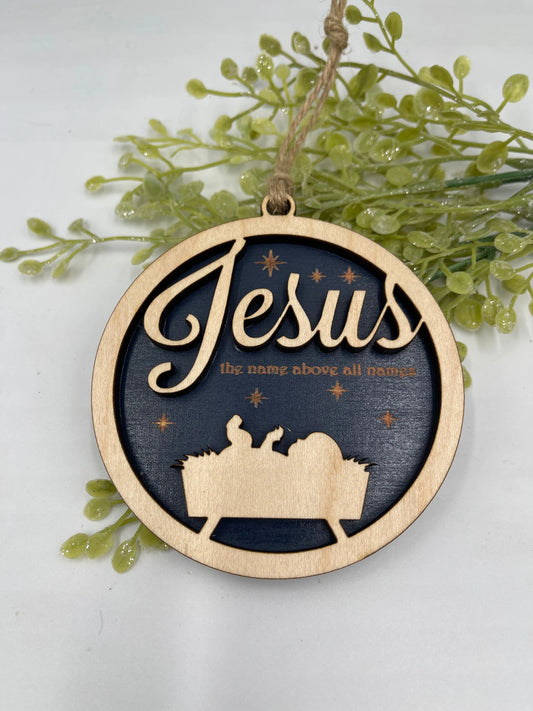 Jesus Christmas Ornament Name Above All Names Religious Ornament Wood Laser Cut Ornament Nativity Ornament for Church Gift Ornament Exchange