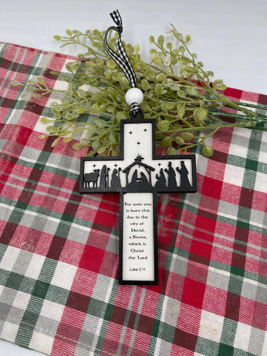 Nativity Cross Scripture Christmas Ornament Religious Ornament Luke 2:11 Nativity Ornament Religious Gift Cross Ornament