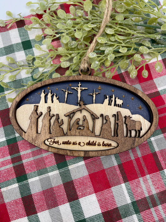Nativity Ornament From the Manger to the Cross Christmas Wood Ornament