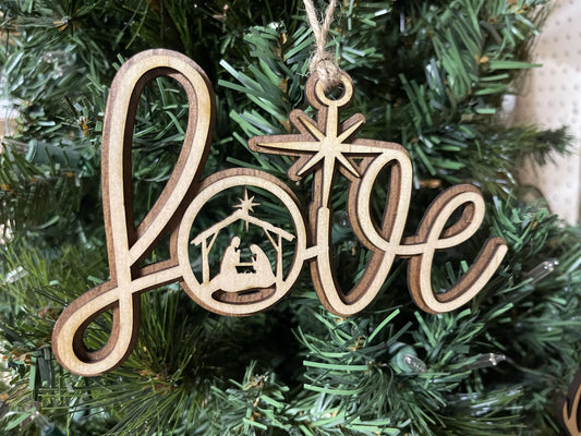 Nativity Christmas Story Wood Religious Christmas Ornament: Love, Hope, Joy