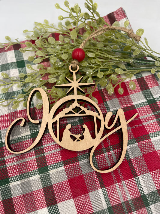 Joy Nativity Christmas Ornament Wood Nativity Joy Ornament Religious Wood Christmas Ornament Laser Cut Nativity Scene Ornament