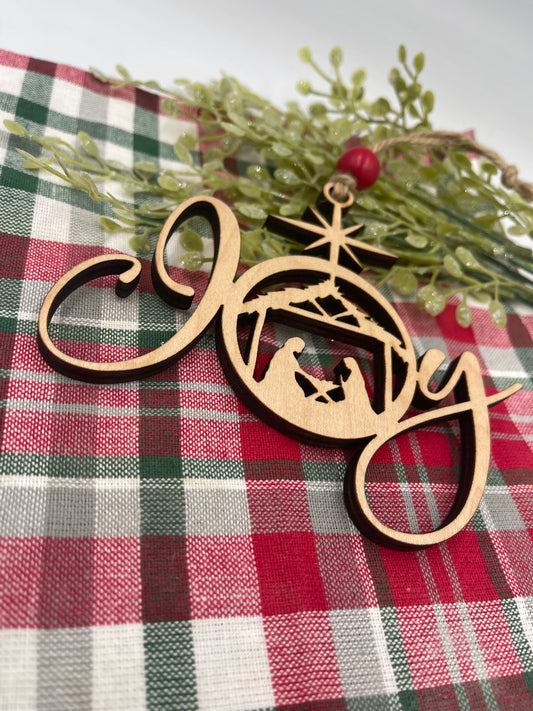 Joy Nativity Christmas Ornament Wood Nativity Joy Ornament Religious Wood Christmas Ornament Laser Cut Nativity Scene Ornament
