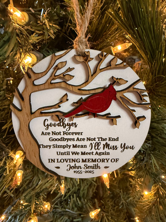 Personalized Cardinal Memorial Ornament | Laser Cut Wooden Remembrance Ornament | Sympathy Gift | In Memory Of Christmas Keepsake