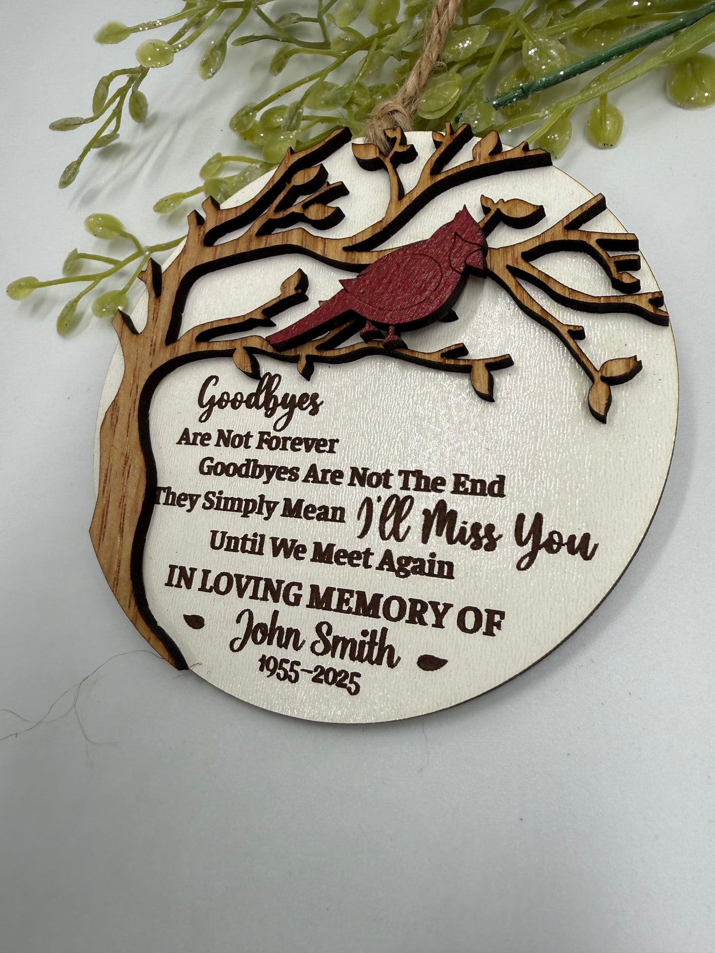 Personalized Cardinal Memorial Ornament | Laser Cut Wooden Remembrance Ornament | Sympathy Gift | In Memory Of Christmas Keepsake