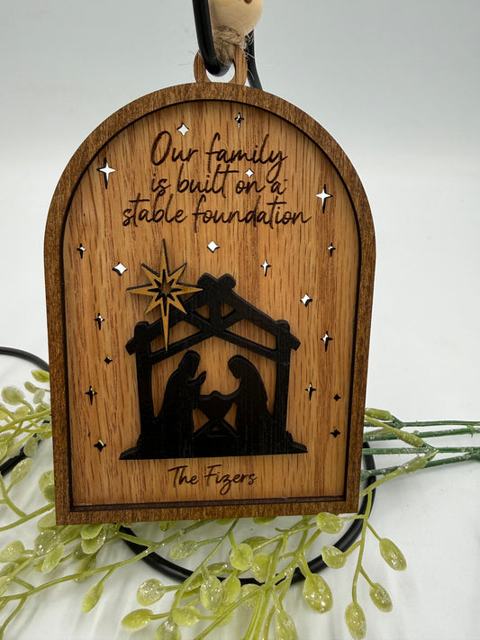 Personalized Stable Foundation Nativity Christmas Ornament