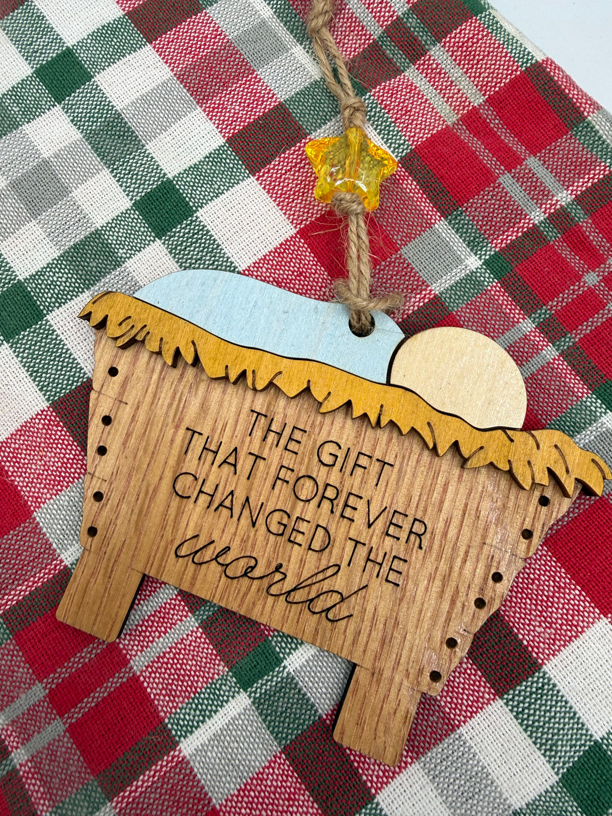The Gift That Forever Changed the World – Wooden Manger Ornament