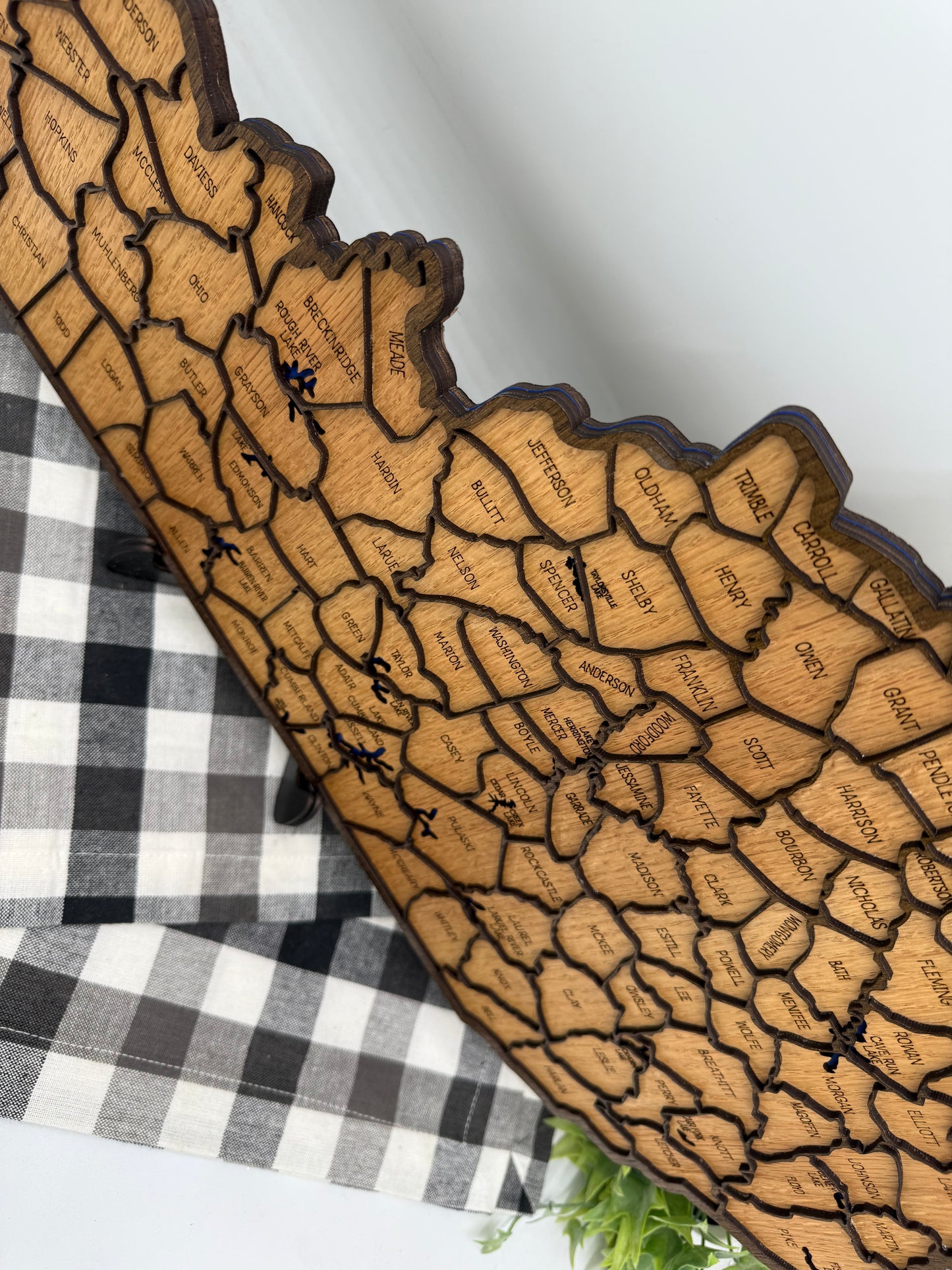 Wood Kentucky County Map Sign KY State Map Wall Art Laser Cut