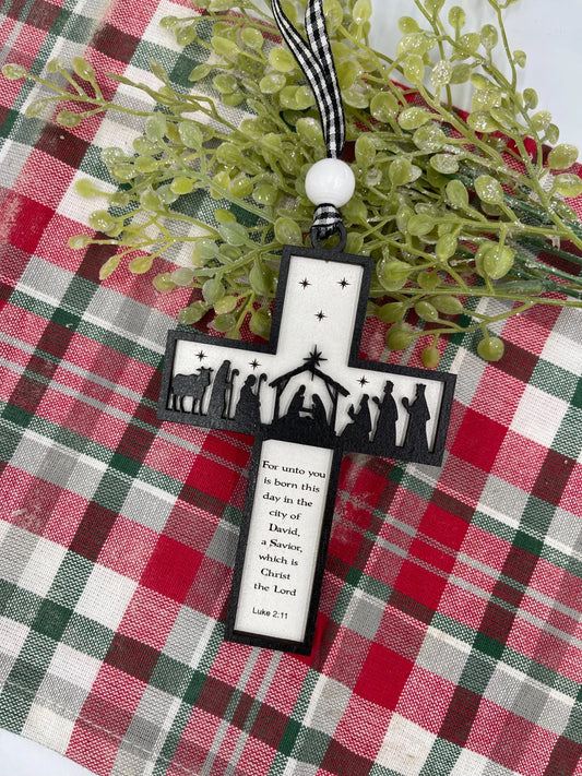 Nativity Cross Scripture Christmas Ornament Religious Ornament Luke 2:11 Nativity Ornament Religious Gift Cross Ornament