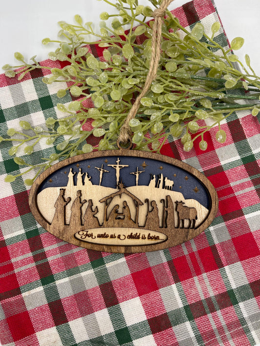 Nativity Ornament From the Manger to the Cross Christmas Wood Ornament