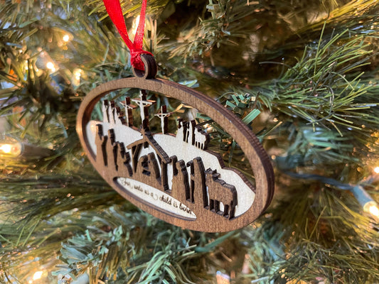 Nativity Ornament From the Manger to the Cross Christmas Wood Ornament Natural Wood