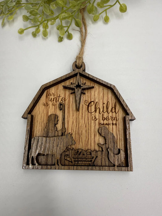 Nativity Barn Scene Ornament Christmas Manger Scene Holiday Tree Decoration