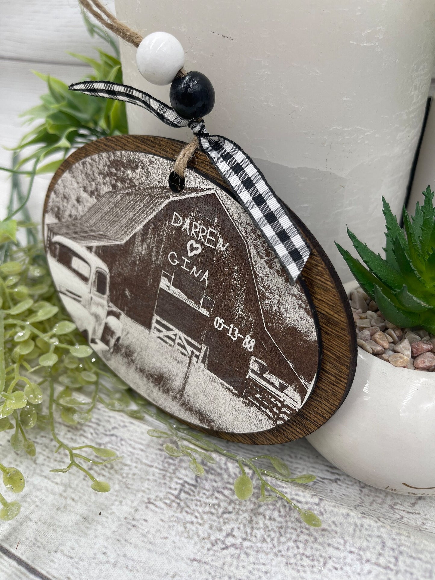 Personalized Barn & Truck Laser Engraved Christmas Ornament Unique Wedding Anniversary Gift