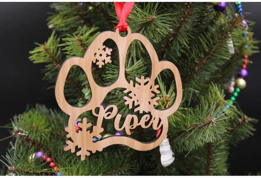 Wood Pet Paw Personalized Name Christmas Ornament for Fur Baby