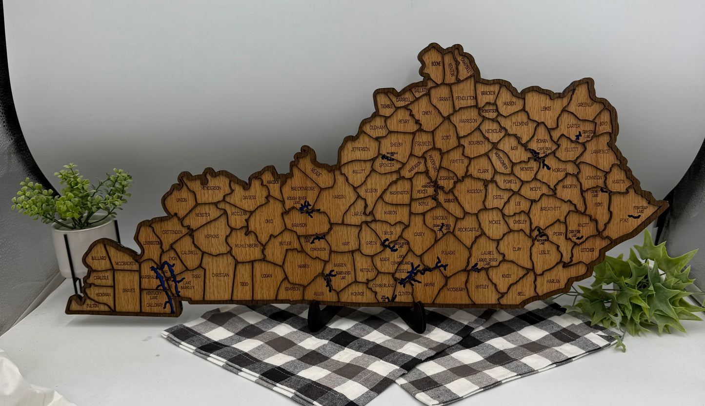 Wood Kentucky County Map Sign KY State Map Wall Art Laser Cut