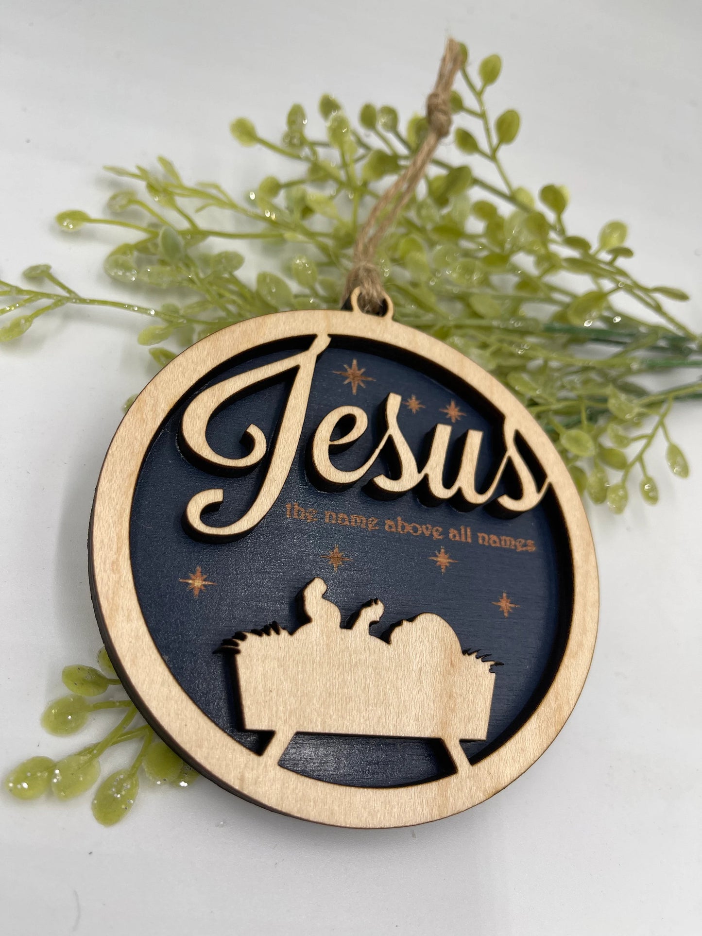 Jesus Christmas Ornament Name Above All Names Religious Ornament Wood Laser Cut Ornament Nativity Ornament for Church Gift Ornament Exchange