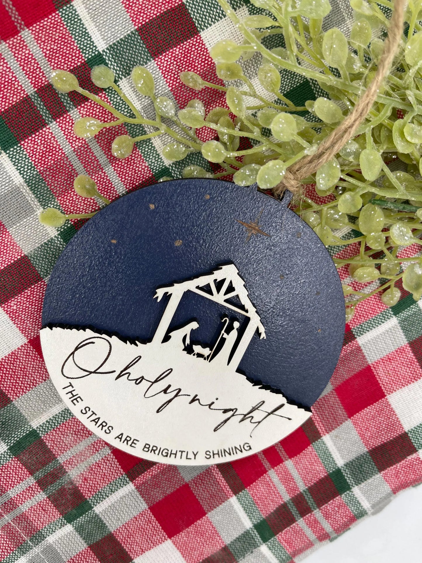 Engraved Nativity Scene Wooden Christmas Ornament: O Holy Night