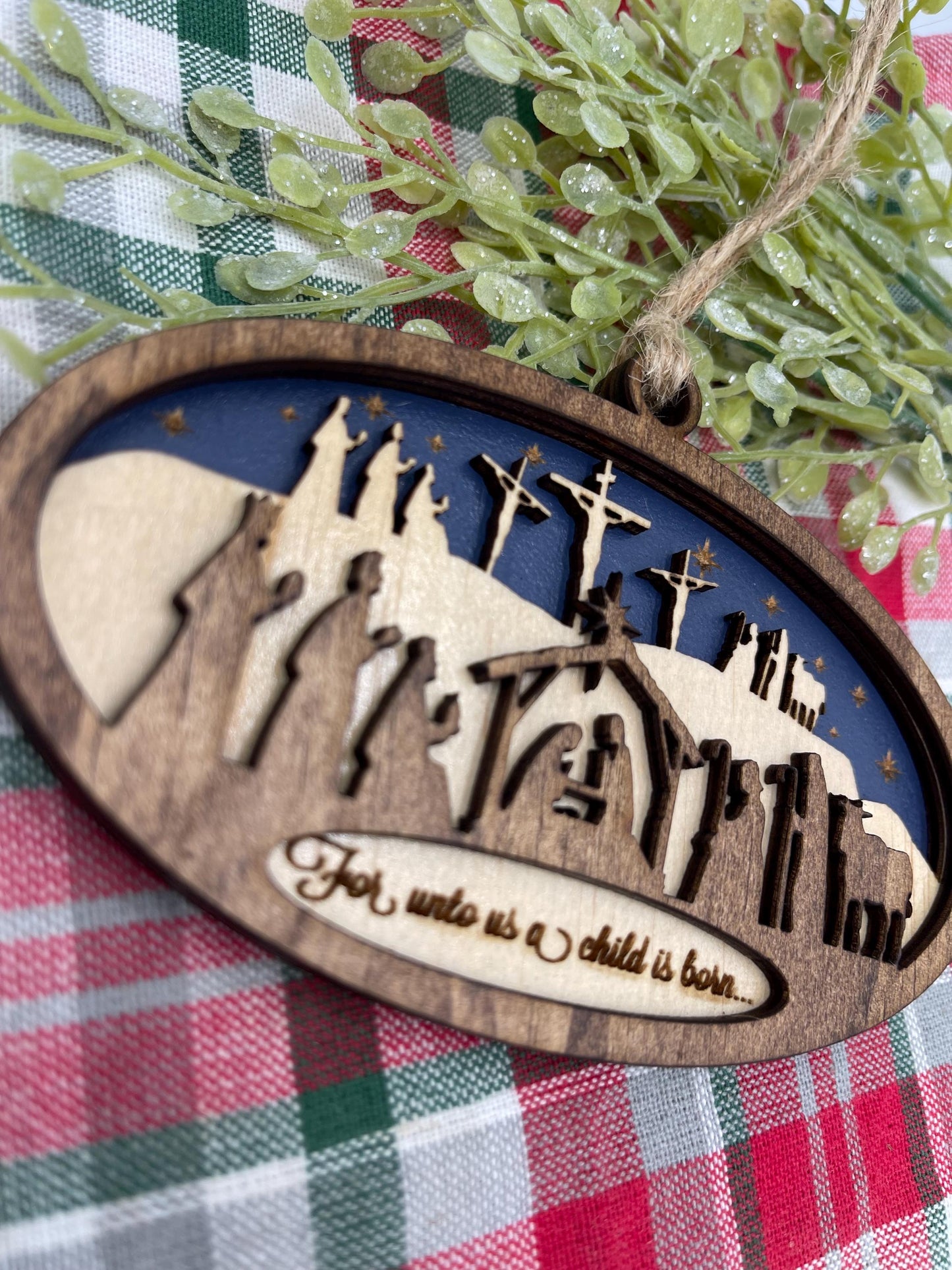 Nativity Ornament From the Manger to the Cross Christmas Wood Ornament