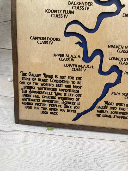 Gauley River Map of West Virginia Whitewater Rafting Map Wall Hanging Rafting on Gauley River Map Art Hanging Sign Housewarming Gift