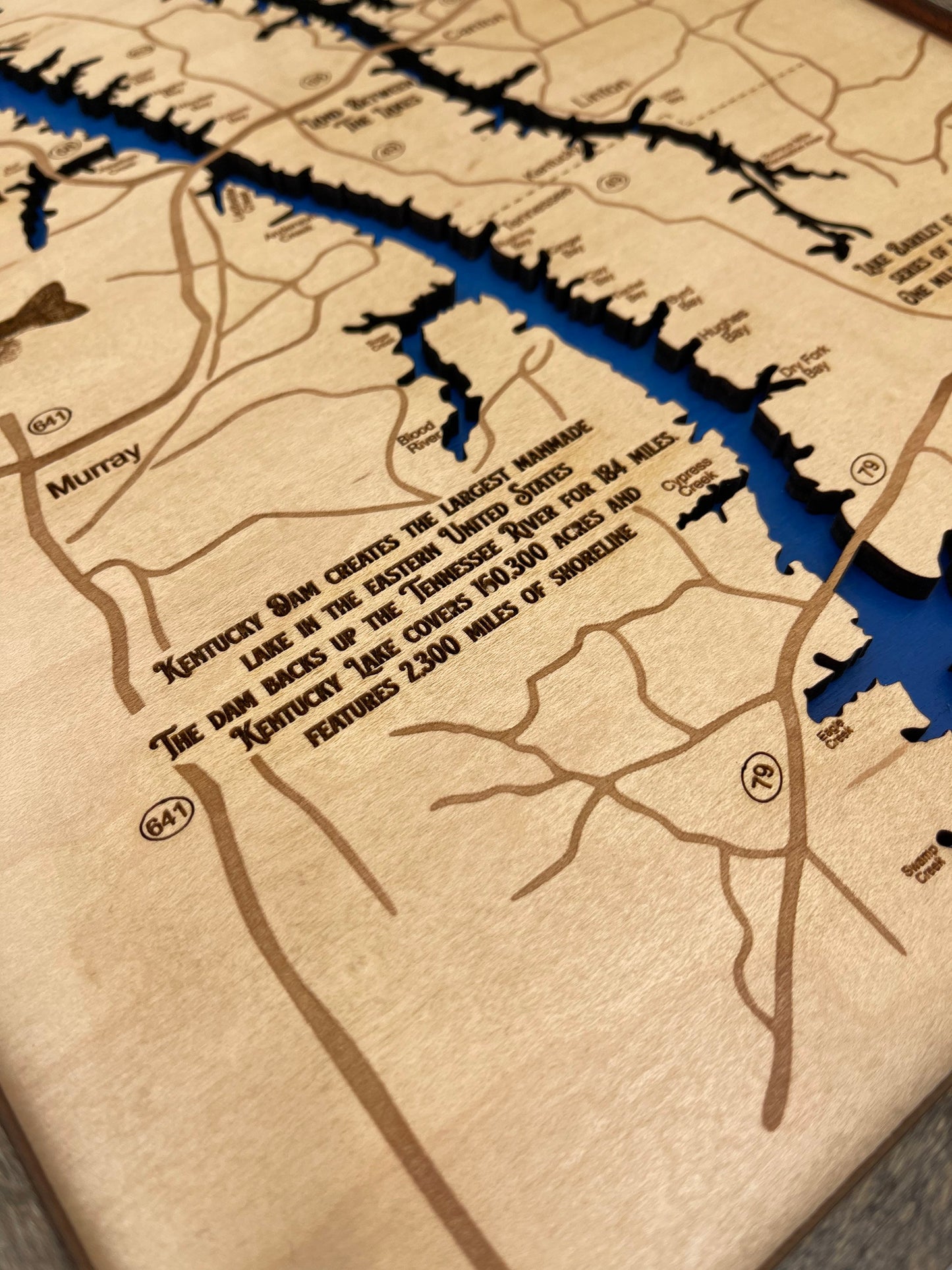Kentucky Lake & Lake Barkley Wood Wall Map Art Hanging Sign