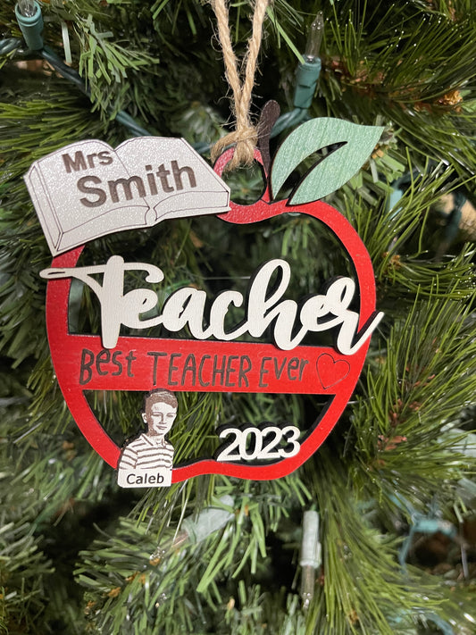 Teacher Ornament for Teacher Student Gift for Teacher Personalized Teacher Gift Ornament Class Picture from Student Elementary School Child