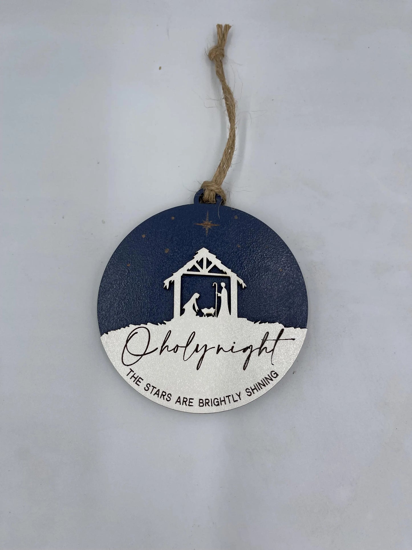 Engraved Nativity Scene Wooden Christmas Ornament: O Holy Night