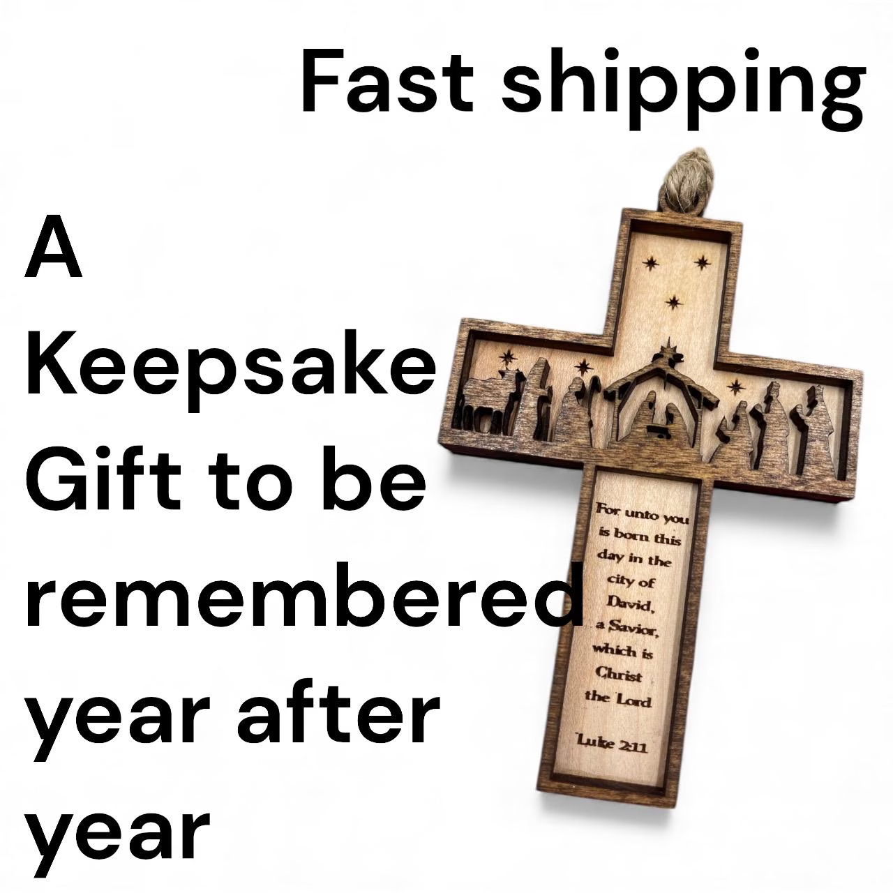Nativity Cross Scripture Christmas Ornament - Religious Luke 2:11