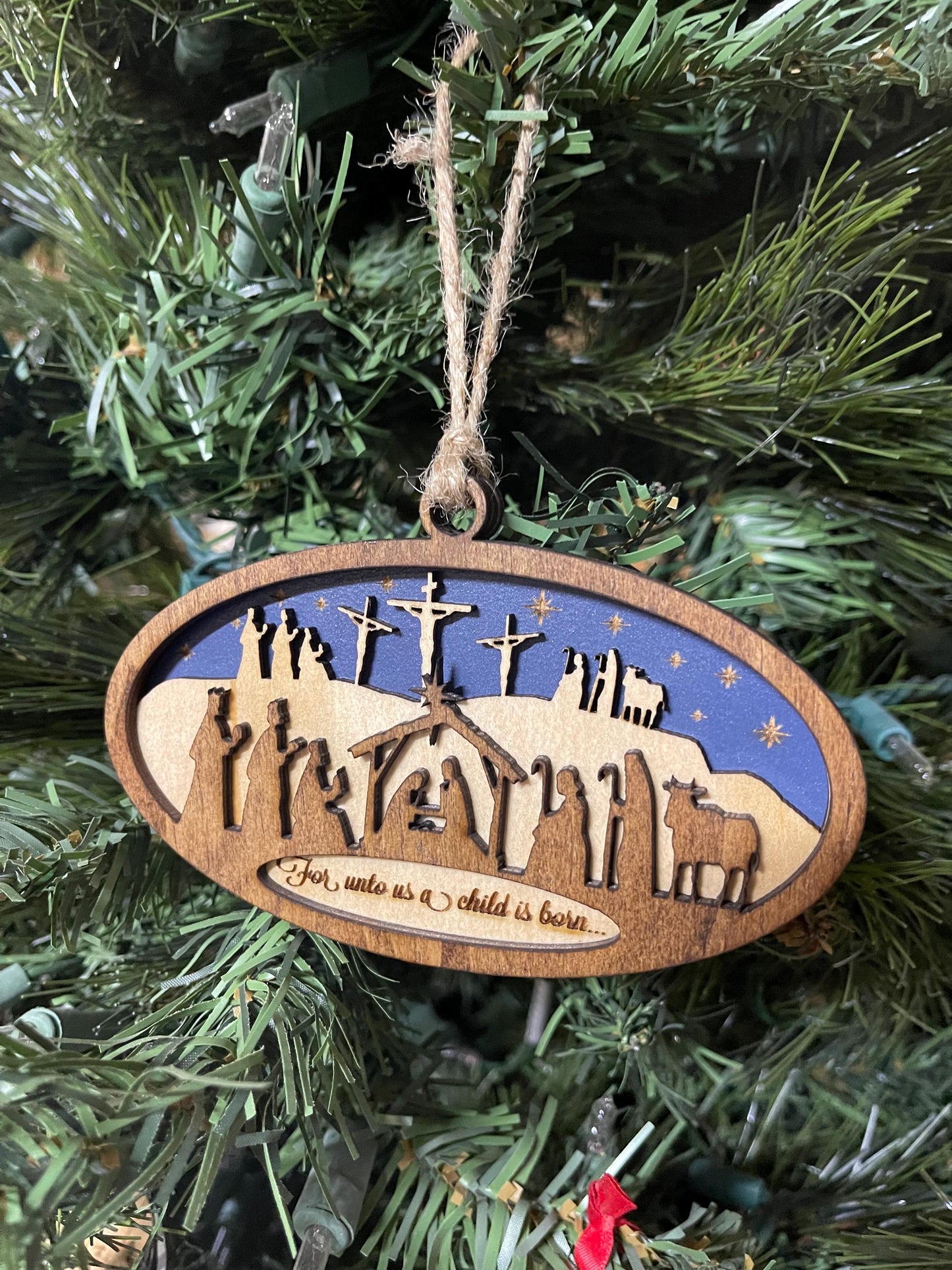 Nativity Ornament From the Manger to the Cross Christmas Wood Ornament