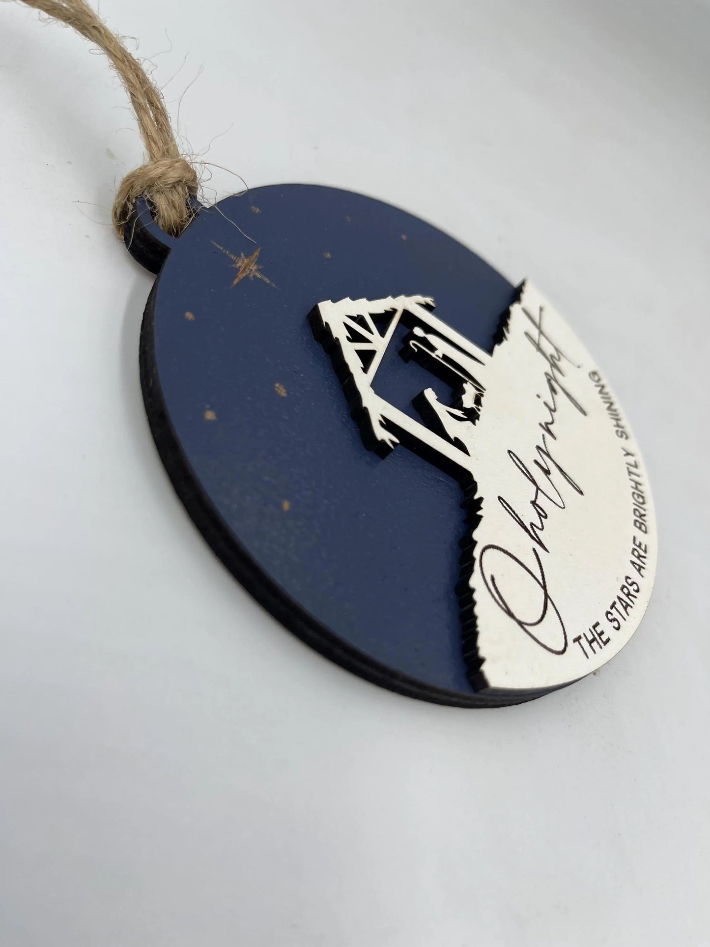 Engraved Nativity Scene Wooden Christmas Ornament: O Holy Night
