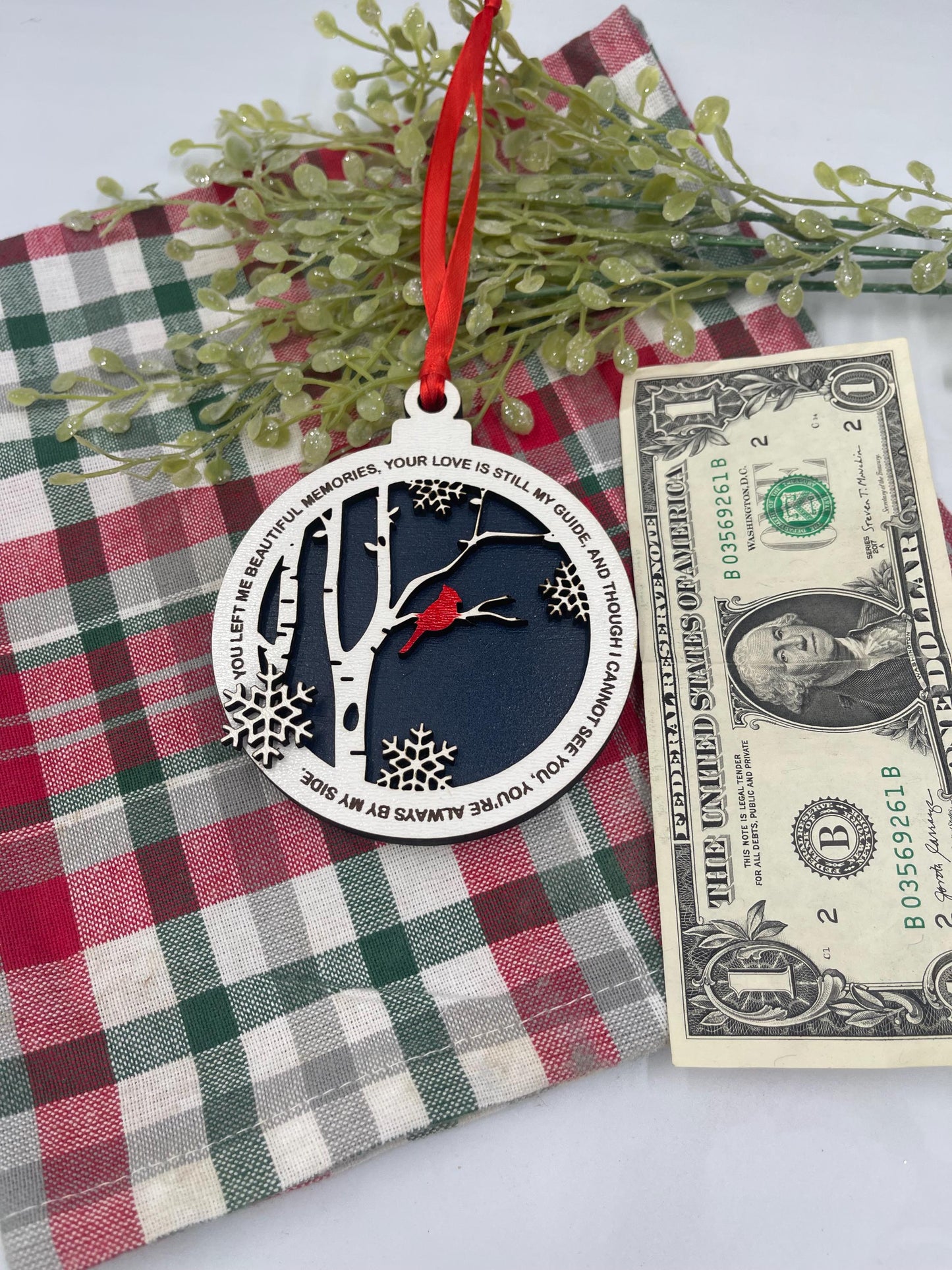 Cardinal Memorial Christmas Ornament Bereavement Gift Ornament White