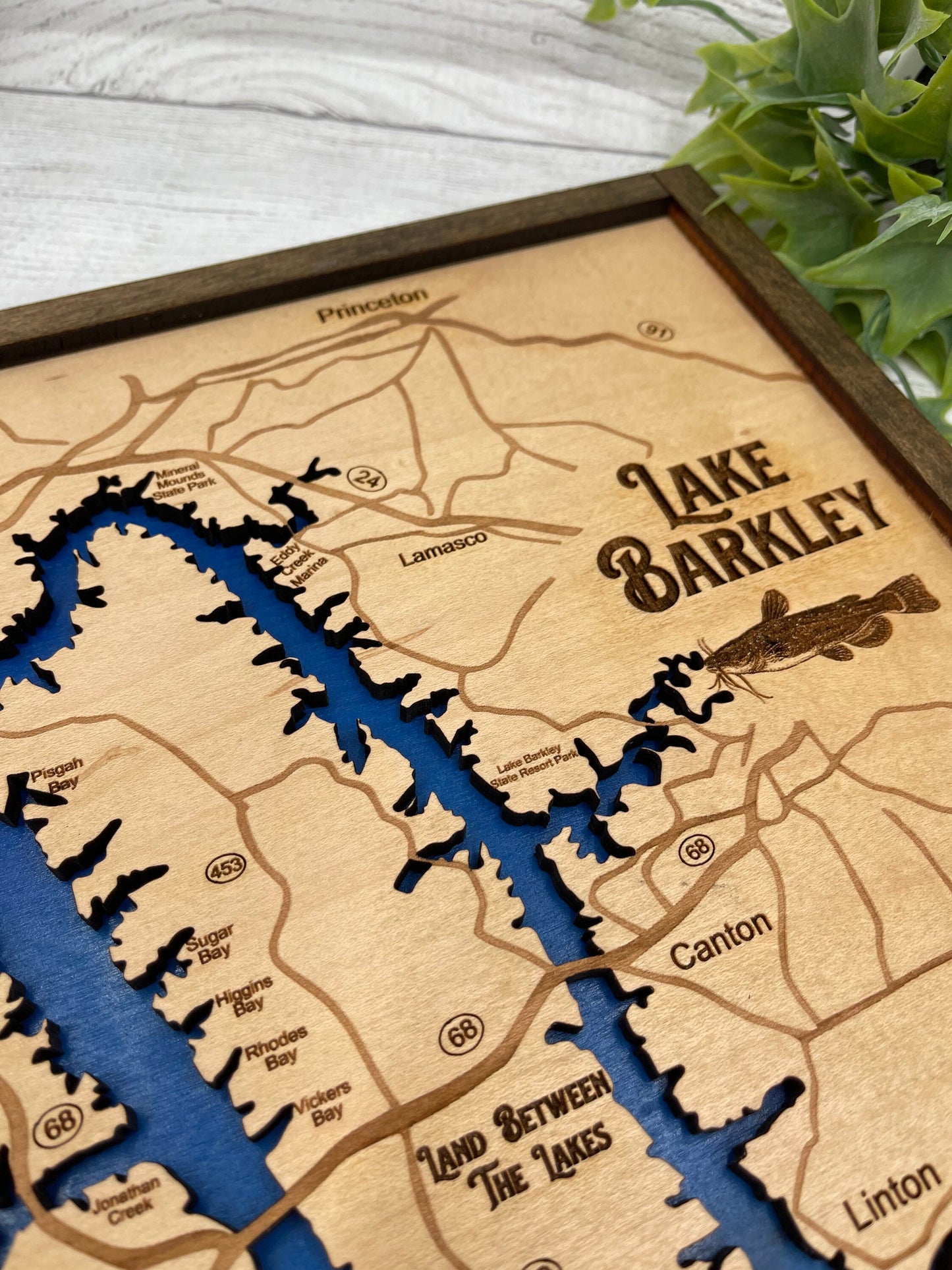 Kentucky Lake & Lake Barkley Wood Wall Map Art Hanging Sign