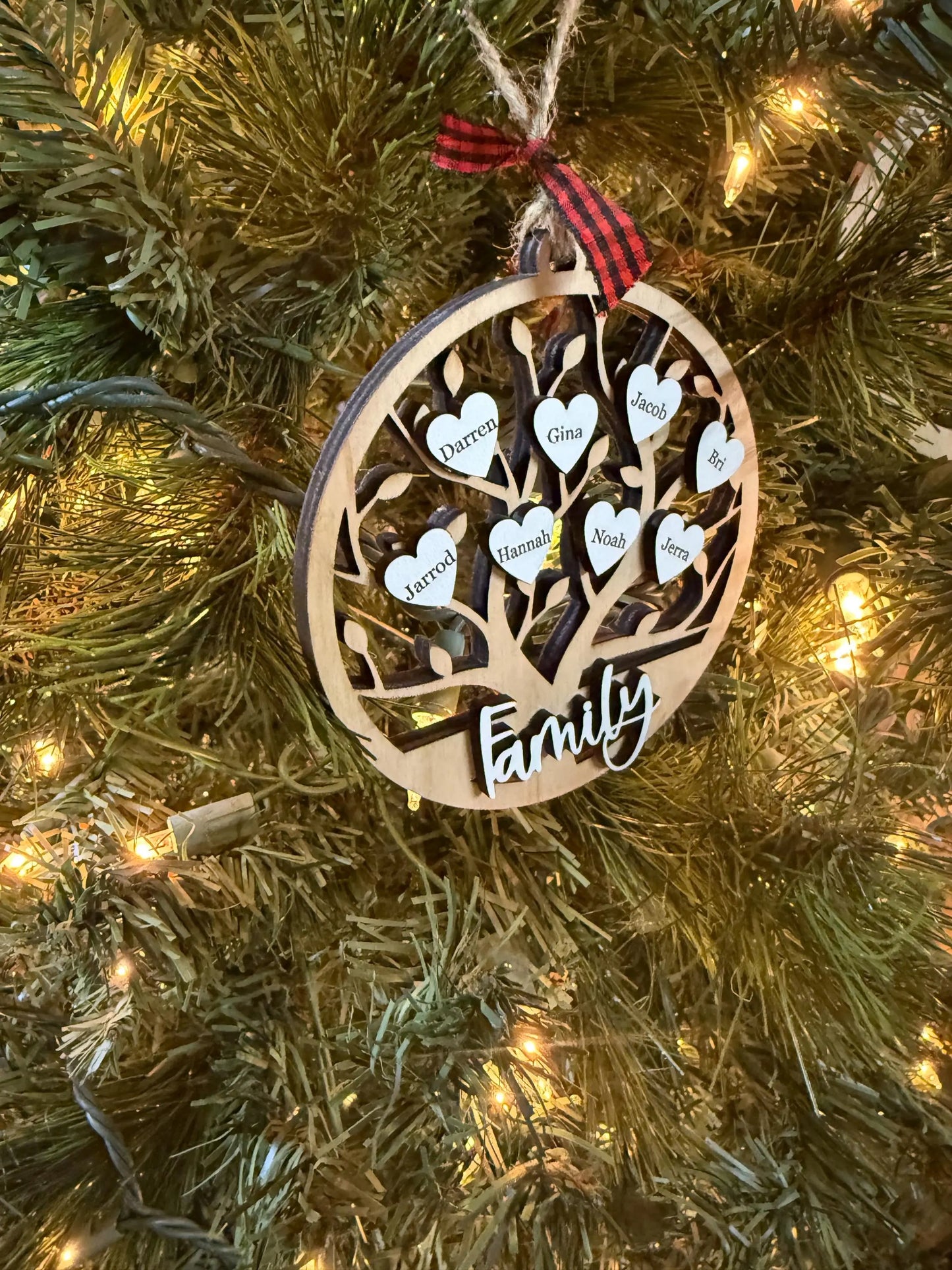 Personalized Family Tree Christmas Ornament Customized Laser Cut Wooden Decor Holiday Keepsake