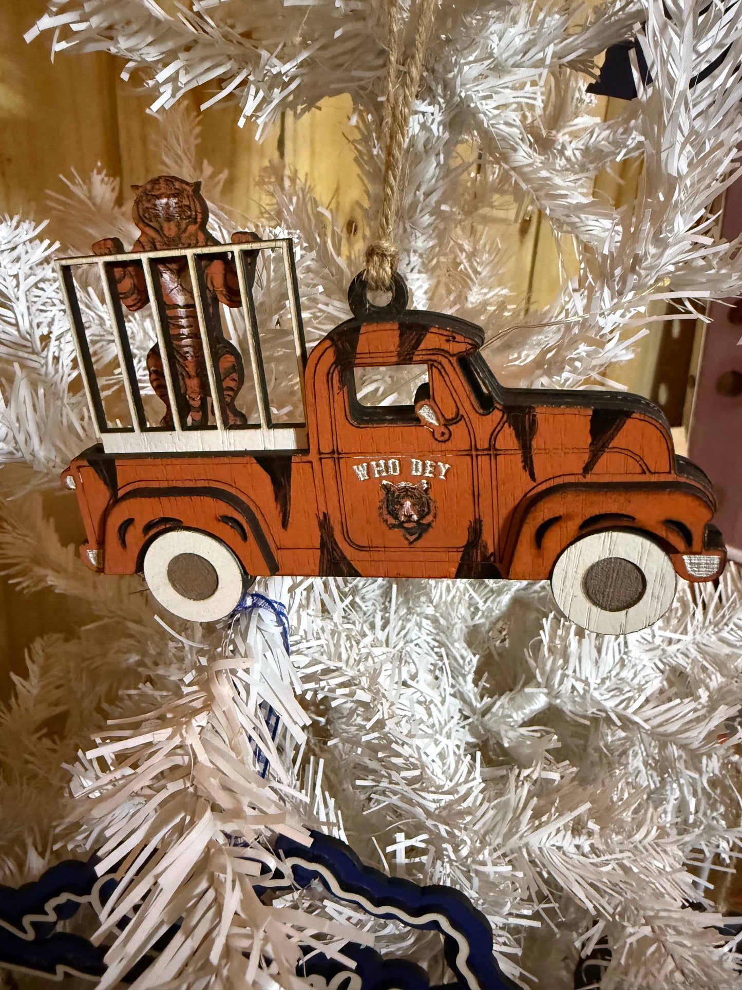 Cincinnati Football Tiger Truck Ornament, Wooden Sports Fan Christmas Decor, Handcrafted Team Gift