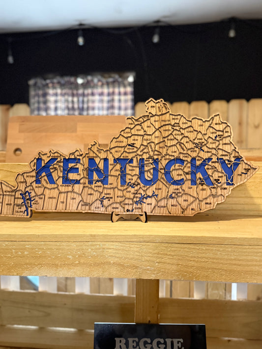 Kentucky County Map Sign KY State Map Wood Wall Art Laser Cut