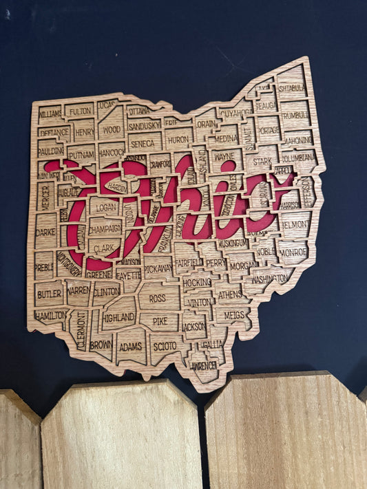 Ohio County Map Sign OH State Map Wood Wall Art Laser Cut