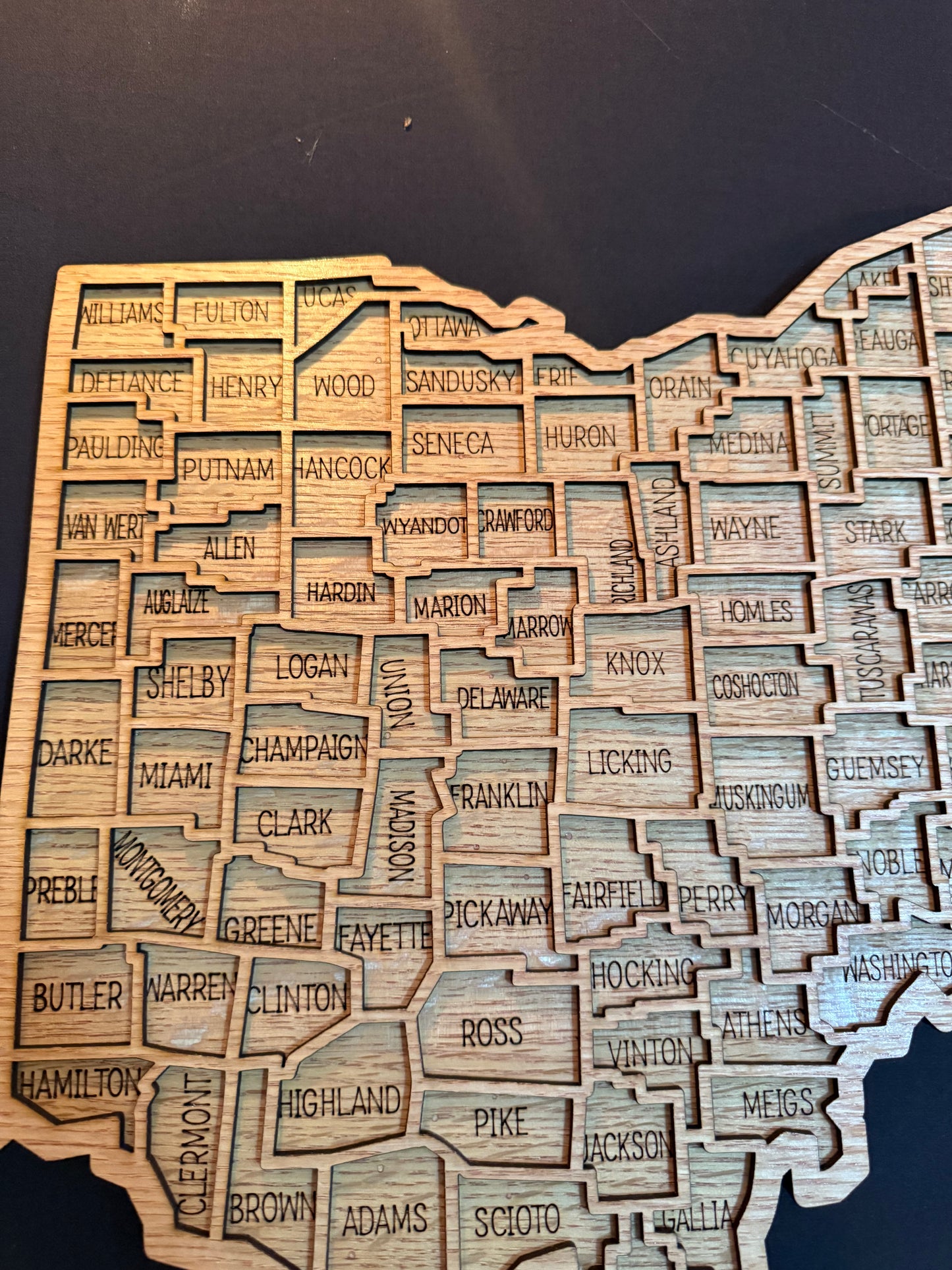Ohio County Map Sign OH State Map Wood Wall Art Laser Cut