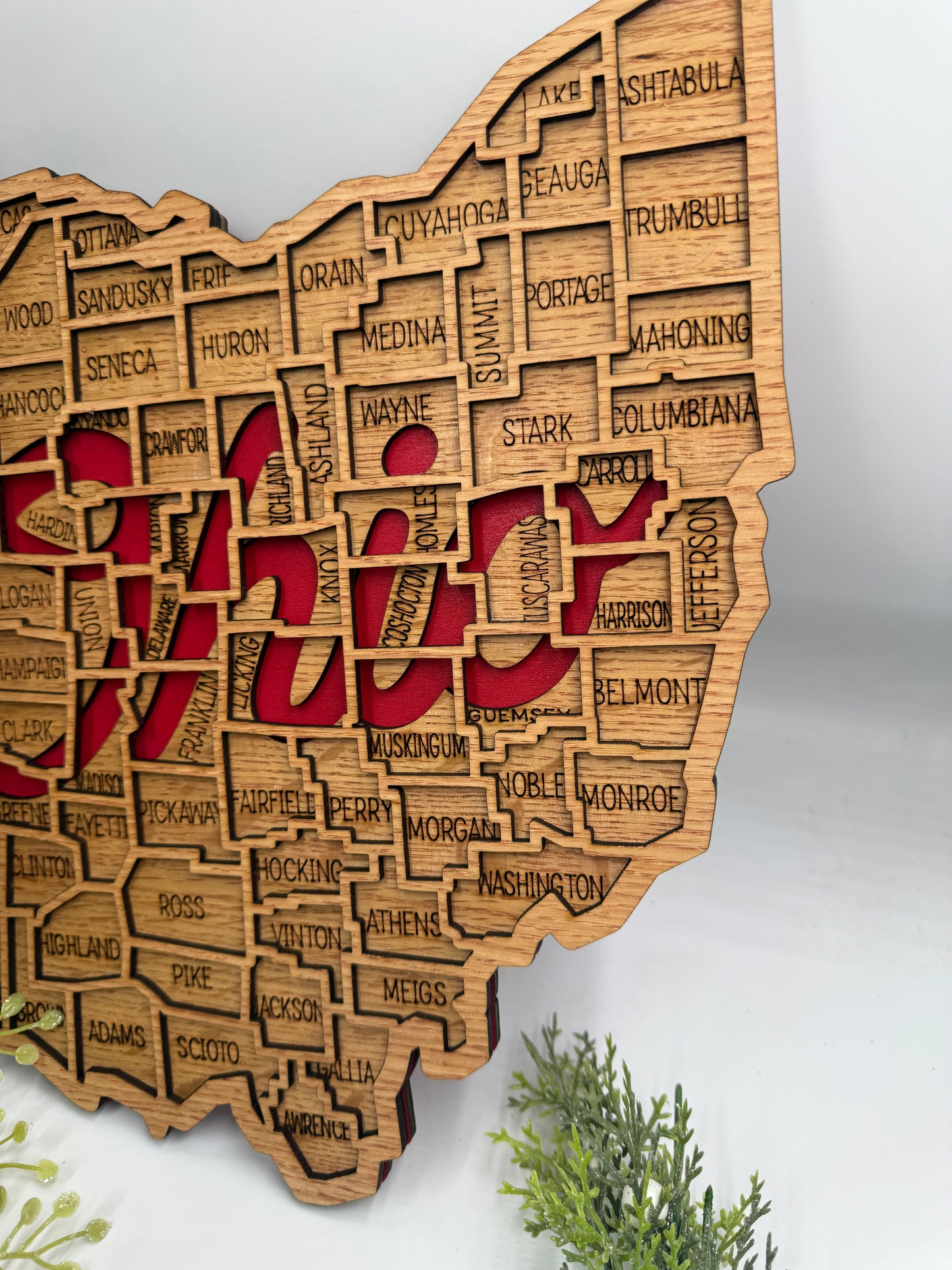 Ohio County Map Sign OH State Map Wood Wall Art Laser Cut