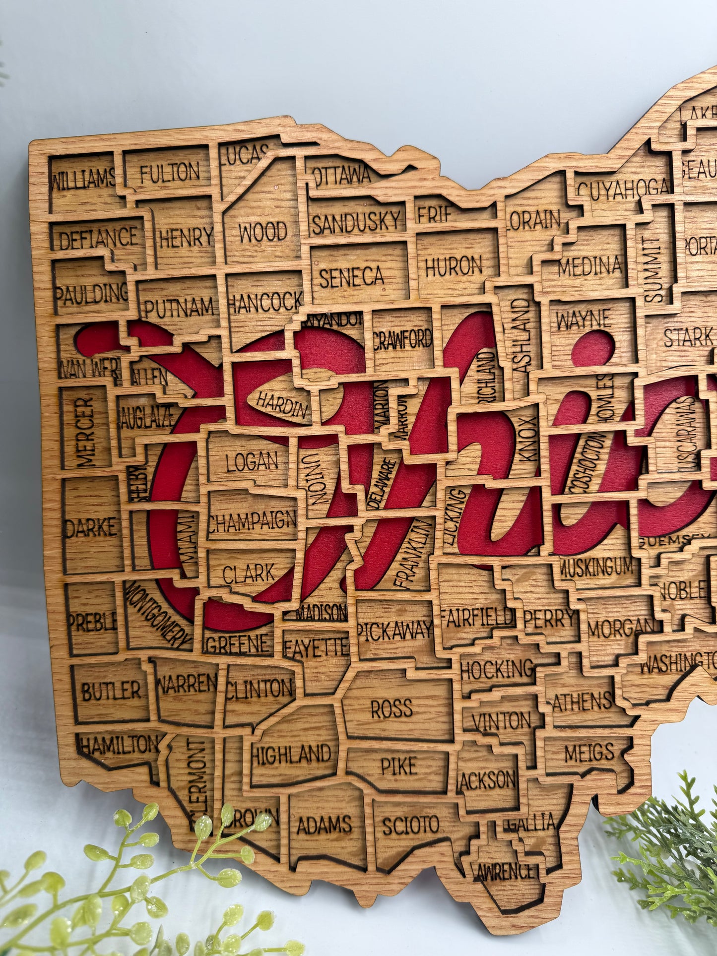 Ohio County Map Sign OH State Map Wood Wall Art Laser Cut