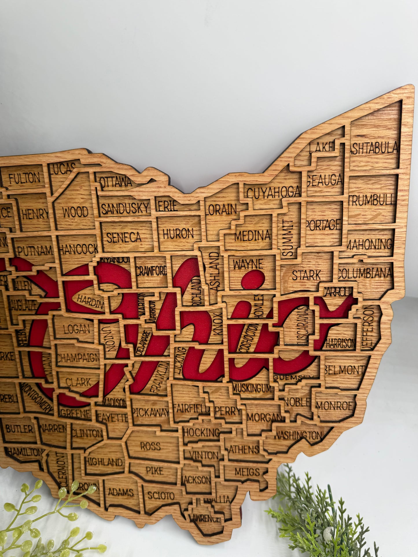 Ohio County Map Sign OH State Map Wood Wall Art Laser Cut