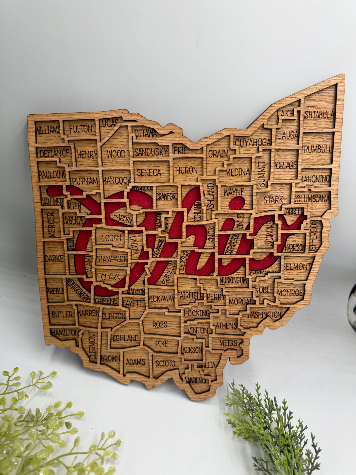 Ohio County Map Sign OH State Map Wood Wall Art Laser Cut