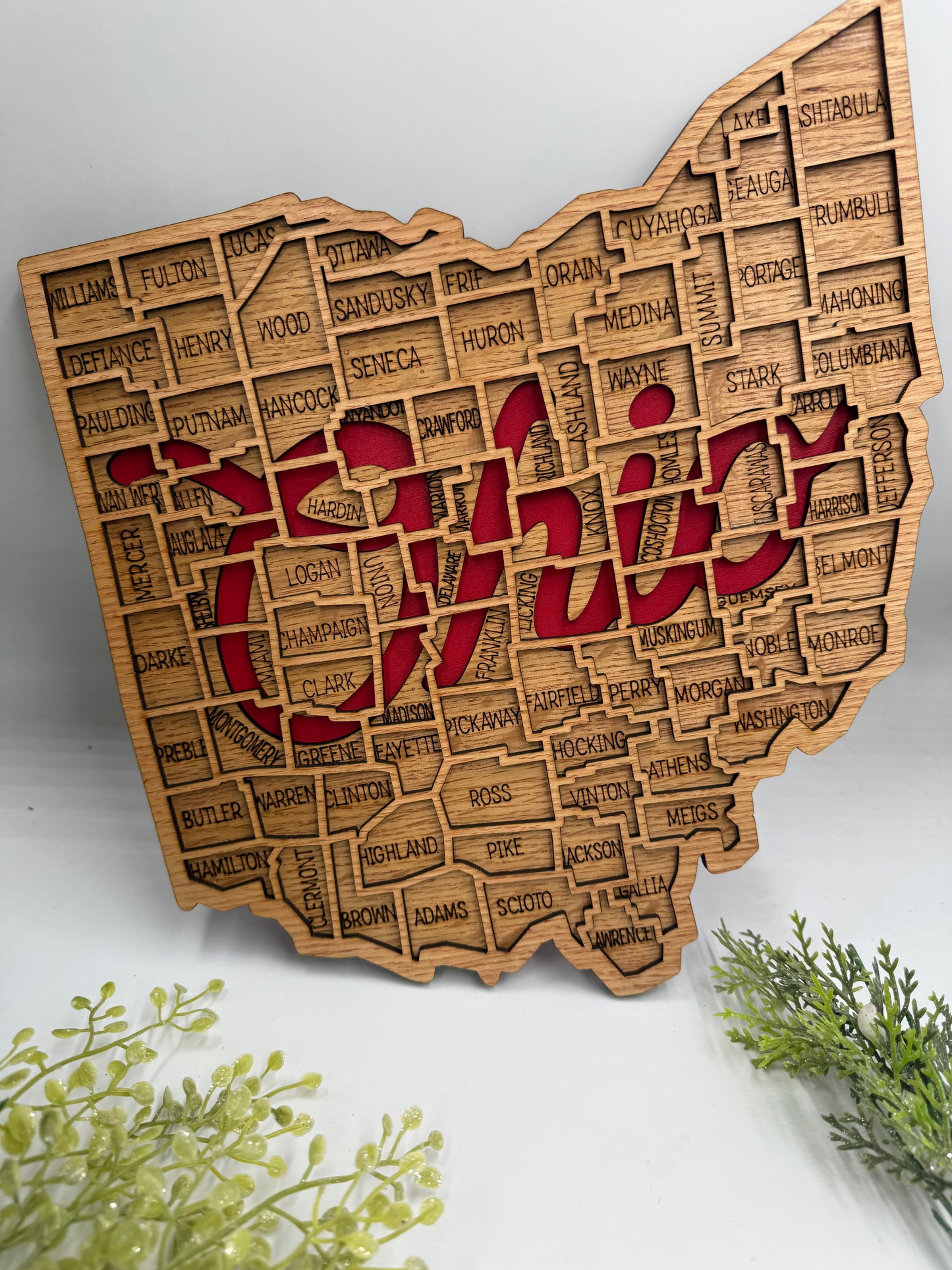 Ohio County Map Sign OH State Map Wood Wall Art Laser Cut