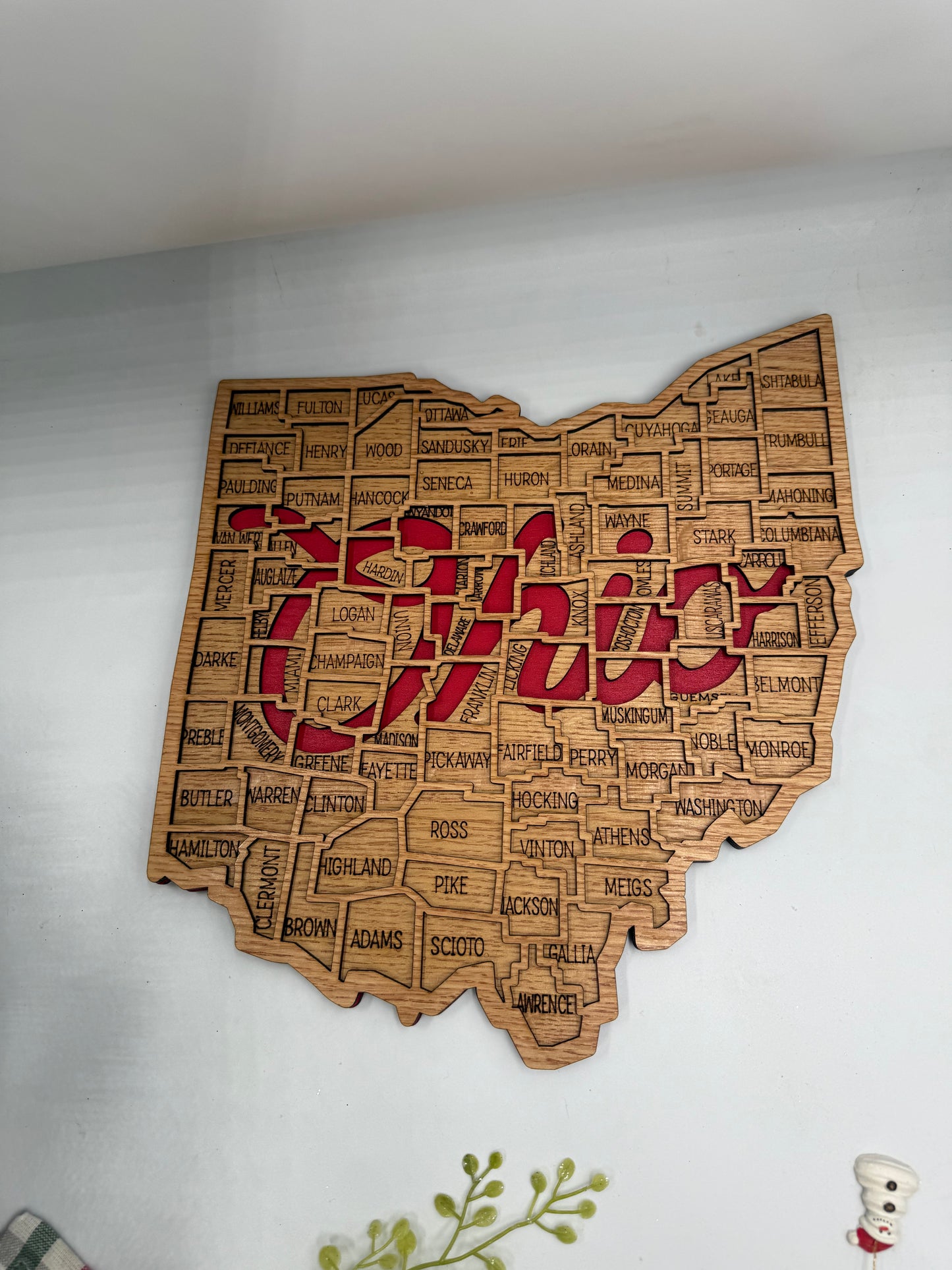 Ohio County Map Sign OH State Map Wood Wall Art Laser Cut