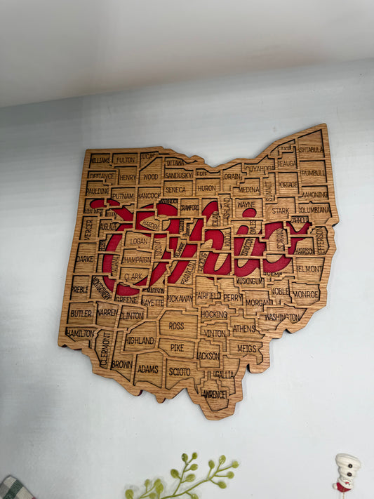 Ohio County Map Sign OH State Map Wood Wall Art Laser Cut