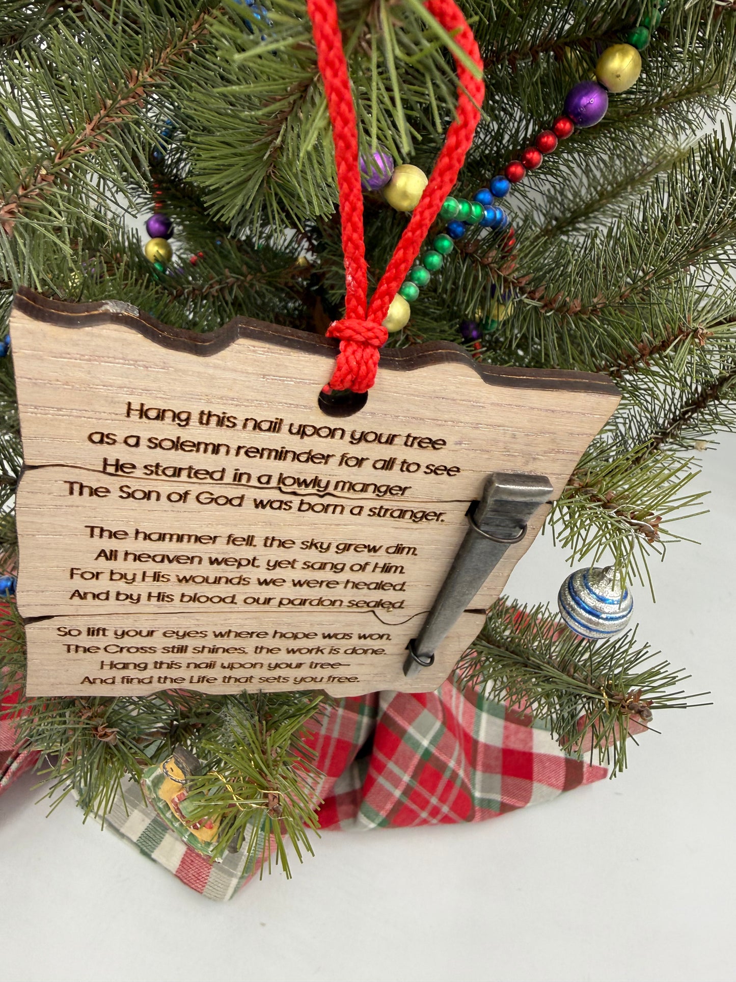 Wooden Jesus Nail Christian Christmas Ornament – Laser Cut Religious Holiday Faith Based Decoration