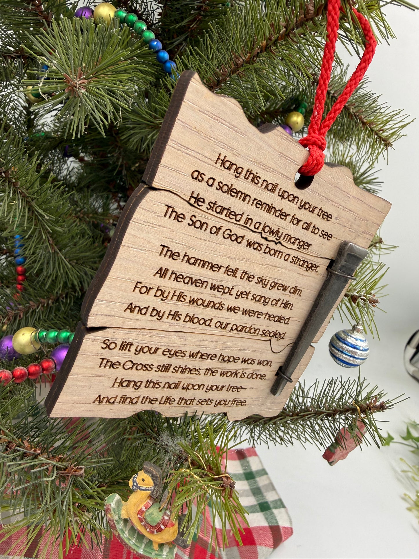 Wooden Jesus Nail Christian Christmas Ornament – Laser Cut Religious Holiday Faith Based Decoration