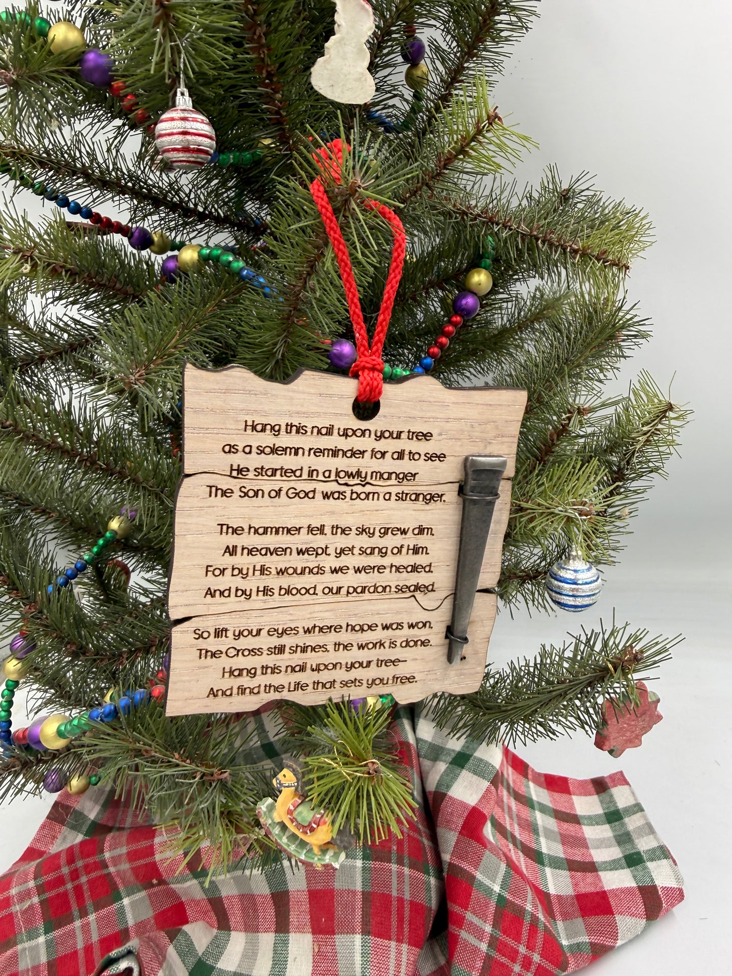 Wooden Jesus Nail Christian Christmas Ornament – Laser Cut Religious Holiday Faith Based Decoration
