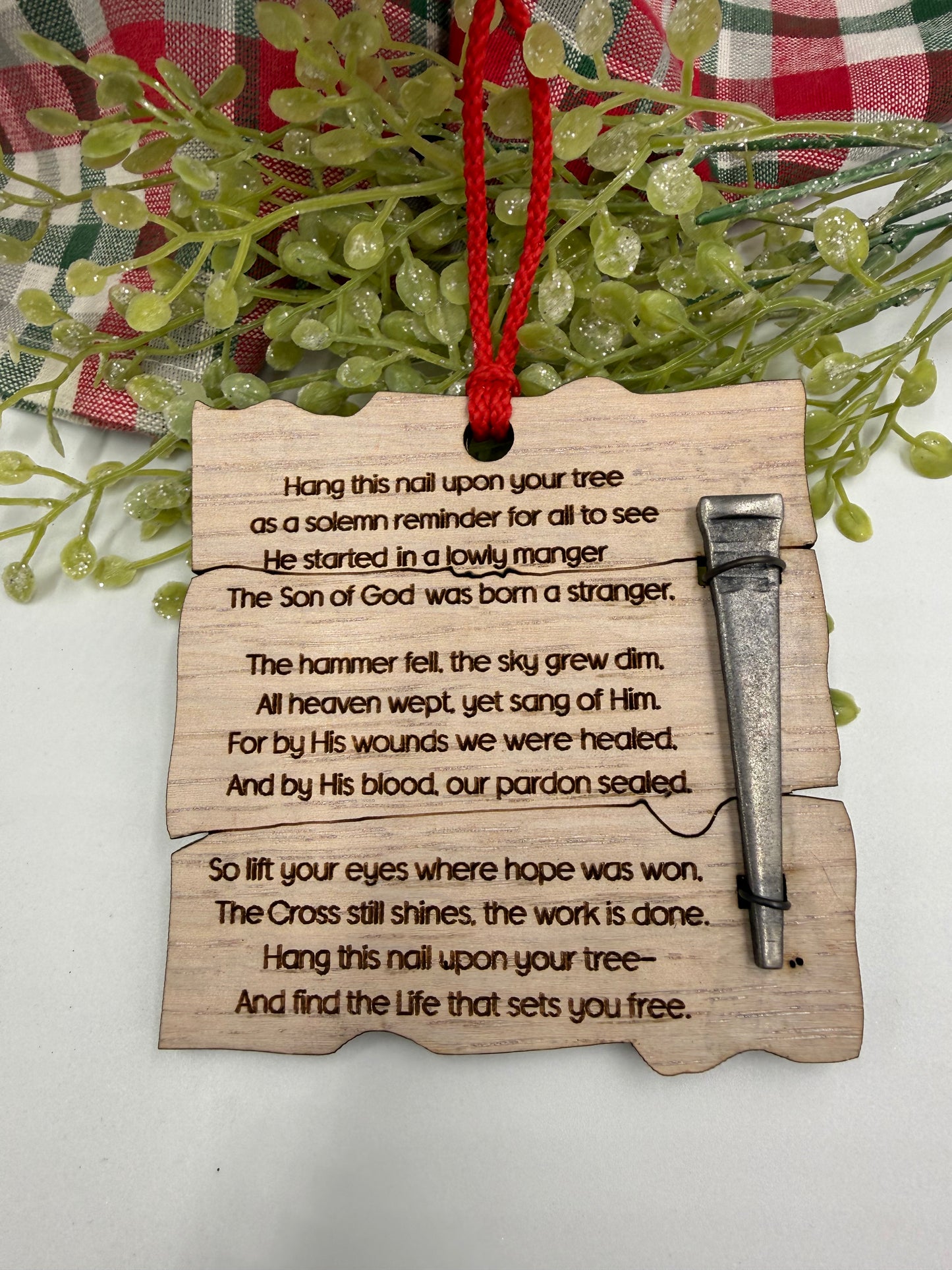 Wooden Jesus Nail Christian Christmas Ornament – Laser Cut Religious Holiday Faith Based Decoration