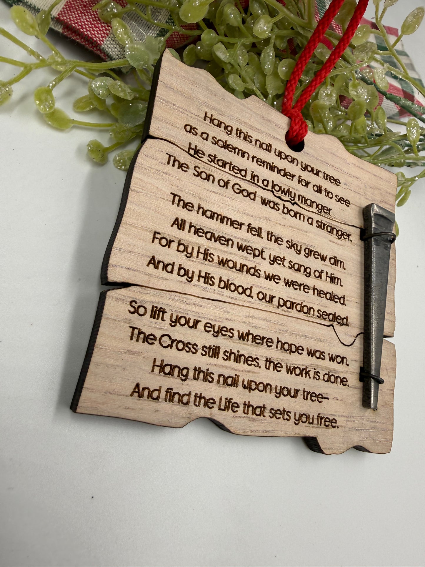 Wooden Jesus Nail Christian Christmas Ornament – Laser Cut Religious Holiday Faith Based Decoration