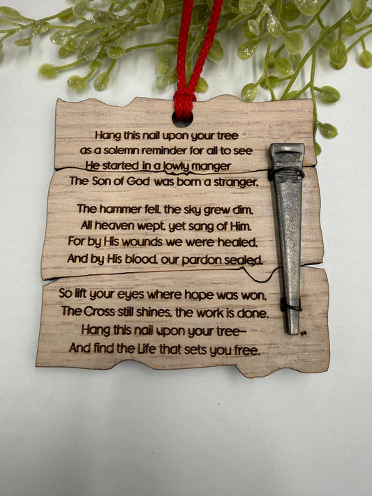 Wooden Jesus Nail Christian Christmas Ornament – Laser Cut Religious Holiday Faith Based Decoration
